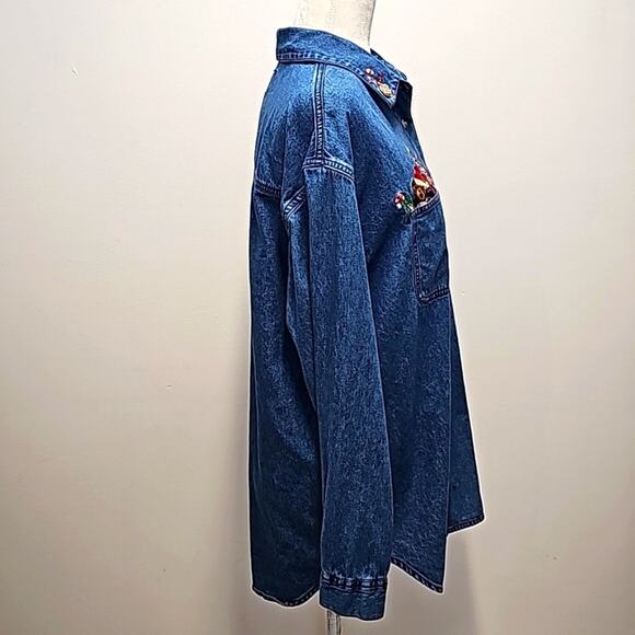 Solutions Original Denim Christmas Shirt Button Closure 2 Pocket Woman Size L - Picture 9 of 11